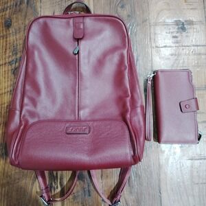 S-Zone Red Leather Backpack & Wallet EUC